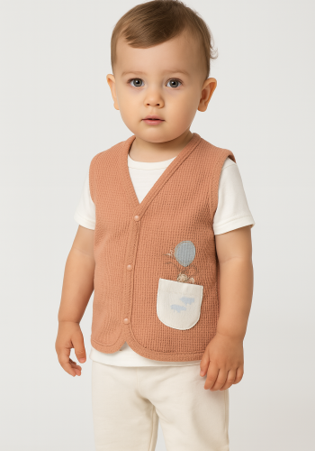 Unisex Waffle Kumaş Önden Çıtçıt Kapamalı Cep Detaylı Gül Kurusu Renk Yelek