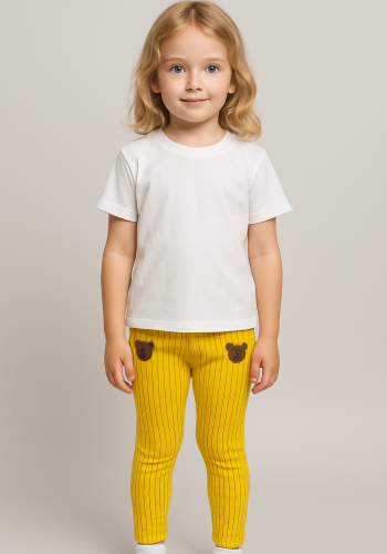 Kız Çocuk Fitilli Ayıcık Kafa Baskılı Alt Pantolon