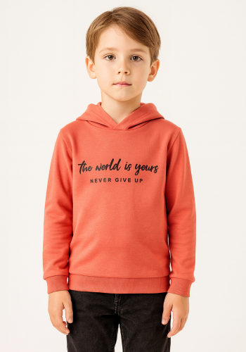 Erkek Çocuk The World Is Yours Yazılı Kapşonlu 2 Ip Turuncu Renk Sweatshirt