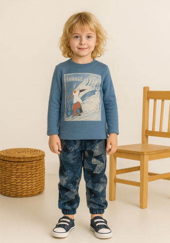 Erkek Çocuk Colorado Baskılı Uzun Kollu Pamuklu Turkuaz Renkli Pijama Tk.