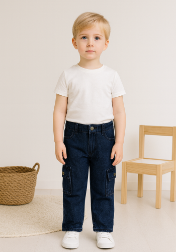 Kız Çocuk Kargo Cepli Kot Pantolon - 11 - 12 - 13 - 14 - 15 Yaş