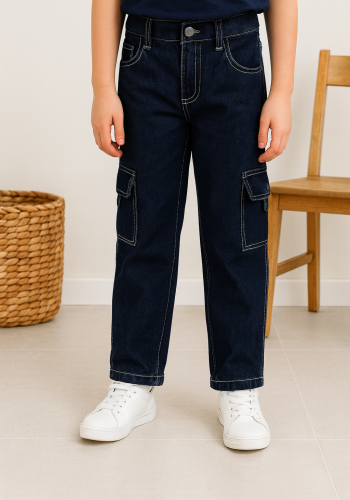 Kız Çocuk Dikişdetaylı Kargo Cepli Kot Pantolon