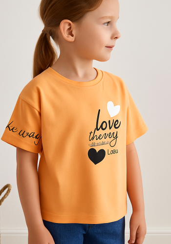 Kız Çocuk Love The Way Yazılı Turuncu Renk Tişört