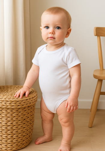 Unisex Jakar Desenli 2li Yarım Kol Organik Bebek Body - Beyaz/ekru - 3 - 24 Ay