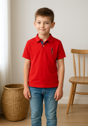 Erkek Kırmızı Düğmeli Polo Yaka Tişört