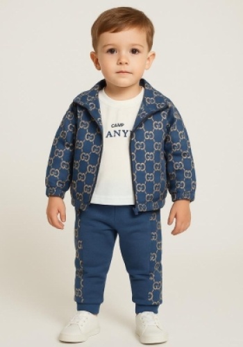 Erkek çocuk GG desenli yağmurluklu eşofman 3lü takım