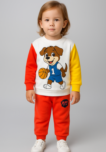 Erkek Bebek paw petrol baskılı uzun kollu pamuklu takım