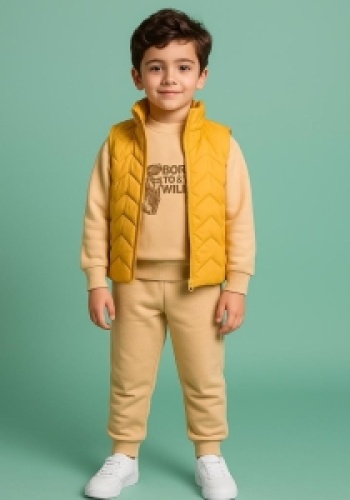Erkek Çocuk kapitone yelekli 3 lü eşofman takım