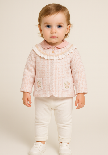 Kız Bebek çiçek cep detaylı ceket-gömlek pantolon takım