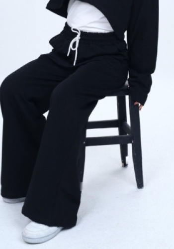 Kız çocuk cepli beli lastikli siyah eşofman altı