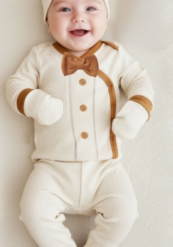 Erkek Bebek düğmeli-fiyonklu 4lü zıbın takımı