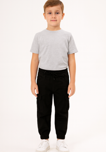 Erkek Çocuk kargo cepli bel kısmı lastikli kanvas pantolon