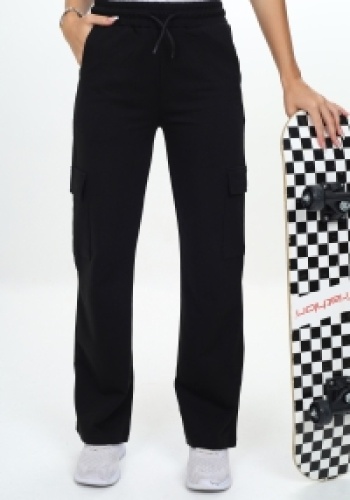 Kız çocuk kargo cepli geniş paçalı eşofman altı