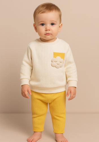 Erkek Bebek bulut desenli cep detaylı pamuklu takım