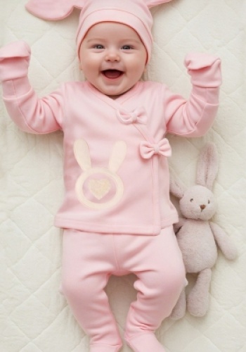 Kız bebek fiyonk detaylı tavşanlı 5li zıbın takımı