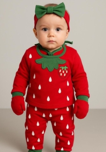 Kız bebek çilekli 5 parça zıbın takımı