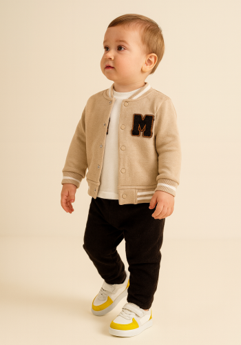 Erkek Çocuk m baskılı kolej ceketli -şardonlu 3lü takım