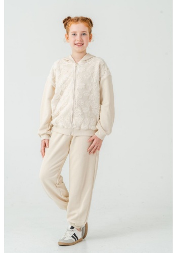 Kız Çocuk tüllü çiçek nakışlı- kapşonlu -fermuarlı eşofman takımı