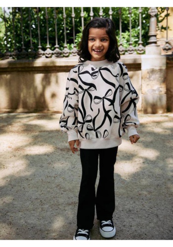 Kız Çocuk fiyonk baskılı ispanyol paça pantolonlu takım