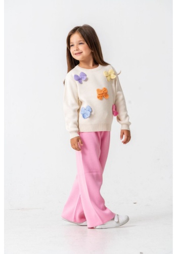 Kız Çocuk fiyonk işlemeli triko takım