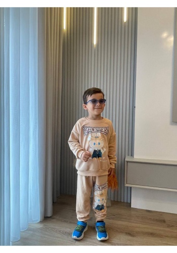 Erkek çocuk labubu baskılı krem renk takım