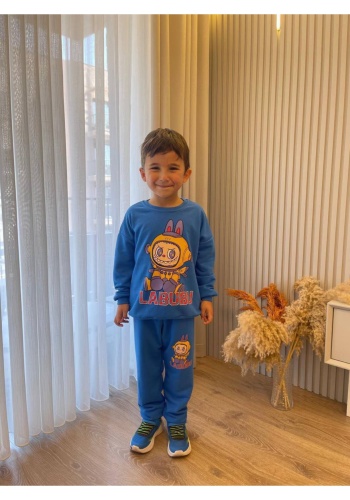 Erkek Çocuk labubu baskılı mavi renk takım