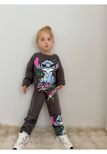 Kız çocuk labubu baskılı gri renk takım