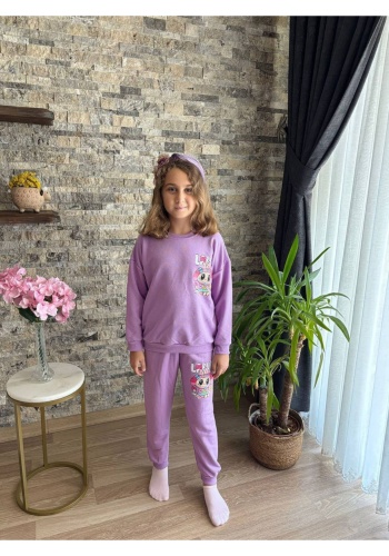 Kız çocuk labubu baskılı mekody yazılı more renk takım