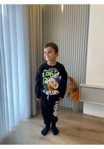 Erkek Çocuk labubu baskılı siyah renk takım