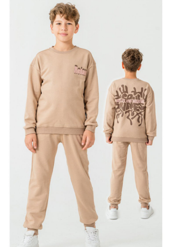 Erkek  Çocuk relax yazılı 2ip kahve renk eşofman takımı