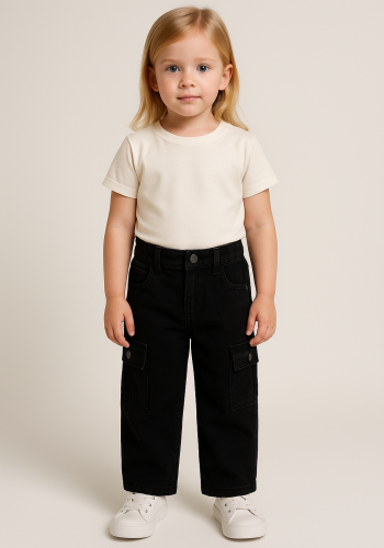 Kız Çocuk Kargo Cepli Siyah Renk Kot Pantolon6 - 7 - 8 - 9 - 10 Yaş