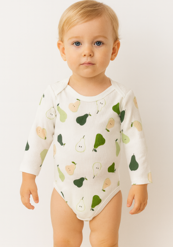 Unisex armut desenli uzun kollu çıtçıtlı bady