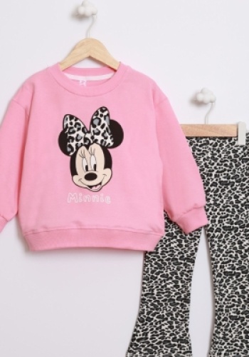 Kız Çocuk minnie baskılı - uzun kollu- 2 ip -leoparlı takım