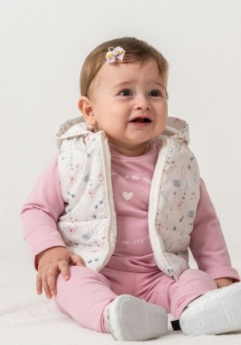 Kız Bebek çiçek desenli- kapşonlu -şişme yelekli -takım