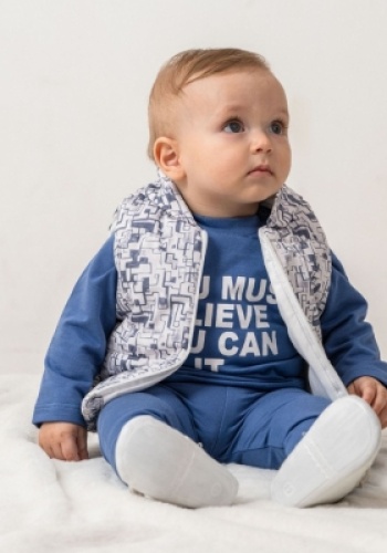 Erkek Bebek çizgi desenli- kapşonlu -şişme yelekli takım