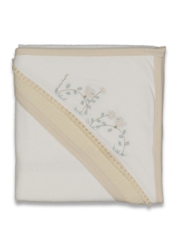 Kız bebek dalda kuş baskılı banyo havlusu