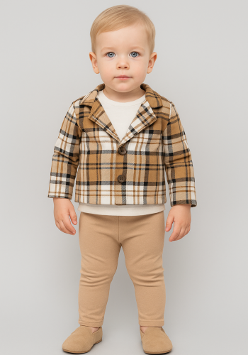 Erkek Bebek ekoseli ceket- sweat- pantolon takım