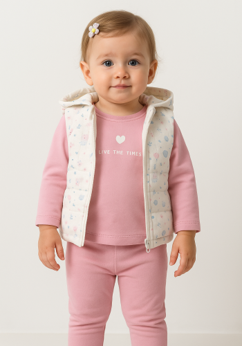 Kız Bebek çiçek desenli- kapşonlu -şişme yelekli -takım