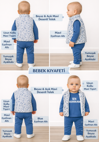 Erkek Bebek çizgi desenli- kapşonlu -şişme yelekli takım