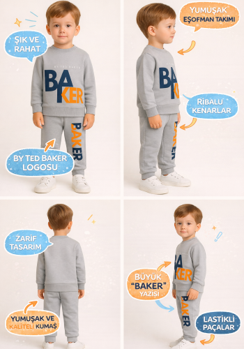 Erkek Çocuk by ted baker yazılı gri renk eşofman takımı