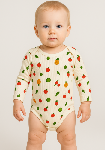 Kız çocuk meyve desenli uzun kollu çıtçıtlı bady