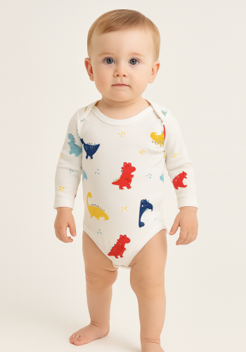 Erkek bebek dinazor baskılı uzun kollu çıtçıtlı bady