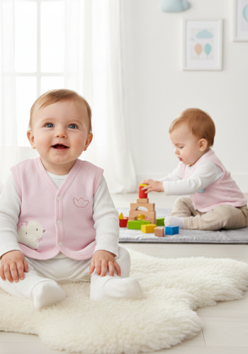 Kız Bebek civciv nakışlı  çıtçıt kapamalı kapitone yelek