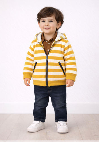 Erkek Bebek çizgi desenli-fermuarlı-hırka-gömlek-uzun kollu bady-pantolon takım