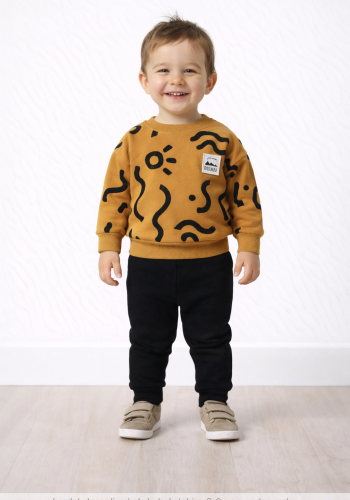 Erkek Bebek çizgi detaylı-uzun kollu- kahve renk 3 ip takım