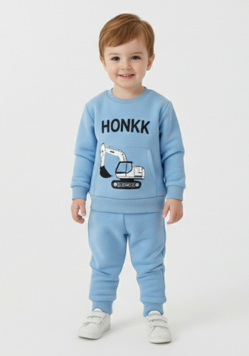 Erkek Bebek Honkk yazılı- kepçe baskılı şardonlu takım