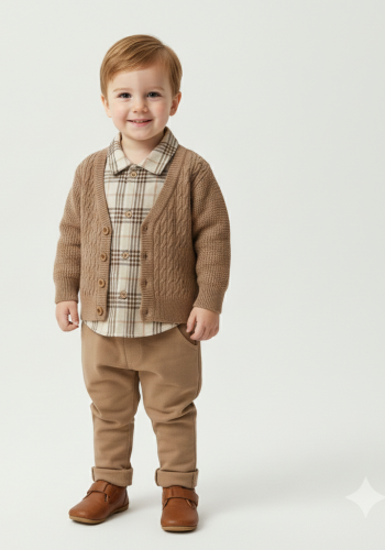 Erkek Çocuk triko hırkalı oduncu gömlekli kot pantolonlu 3 lü takım