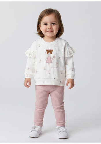 Kız Bebek kanatlı prenses detaylı uzun kollu omuz kısmı fırfırlı pamuklu takım