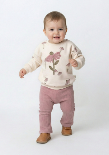 Kız Bebek çiçek detaylı- kadife taytlı krem renk takım