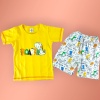 Sarı Renk Erkek Çocuk Yazlık Takım | 3 - 6 Yaş | Pijama Takımı | Sarı Tshirt & Beyaz Desenli Şort